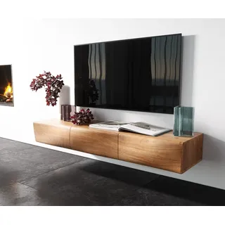 DELIFE Lowboard New Live-Edge 145 cm Akazie Natur 3 Türen schwebend - Braun, Hellbraun