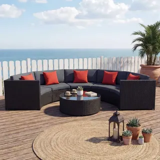 Mendler Poly-Rattan Garnitur rund Garten-Set schwarz/dunkelgrau/terra