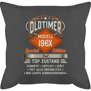 Kissen 50x50-60. Geburtstag - Oldtimer Special Vintage 1966 mit Name - 50 x 50 cm - Grau - Geschenke zum 60.Geburtstag beschriften 60 1964 schmusekissen 60.TER Mann personalisiertes sechzigster