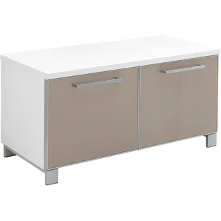 Novel Garderobenbank , Weiß, Taupe , Glas, Holzwerkstoff , 84x45x40 cm , Goldenes M, Made in Germany, DGM-Klimapakt , Typenauswahl , Garderobe, Garderobenbänke, Garderobenbänke