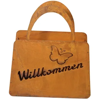 Bornhöft Tasche zum Bepflanzen Windlicht Beetdeko Metall Rost Gartendeko 27cm x 32cm Edelrost rostige Deko für den Garten (Willkommen Schmetterlin)