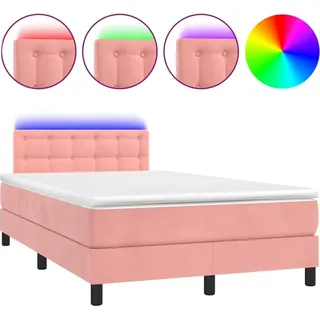 vidaXL Boxspringbett mit Matratze & LED Rosa 120x200 cm Samt - Rosa
