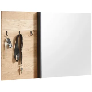 Linea Natura Wandspiegel , Schwarz, Eichefarben , Holz, Metall, Glas , Eiche , massiv , rechteckig , 95x55x4 cm , waagrecht montierbar , Spiegel, Wandspiegel