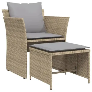 vidaXL Gartenstuhl mit Fußhocker Beige Poly Rattan - Beige