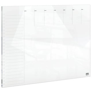 NOBO Glas-Whiteboard Magnetischer Wochenplaner, Trocken Abwischbare Glas-Oberfläche, Rahmenlos, Zuhause/Büro, 430 x 560 mm, Inklusive Markerstift, Weiß, 1915602