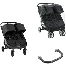 Baby Jogger City Mini GT2 Geschwisterwagen Zwillingswagen | Bundle mit Wetterschutz & 2x Sicherheitsbügeln | Jet (schwarz)