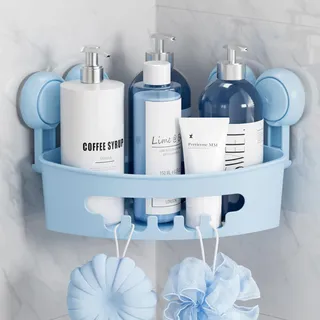 TAILI Eckregal Hängend Duschablage Ecke Saugnapf ohne Bohren Duschorganizer Duschregal Saugnäpfe Duschgel Halterung Abnehmbar Belastbarkeit 10 KG Wasserdicht für Shampoo und Duschgel, Blau