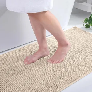 Homaxy Chenille Badezimmerteppich rutschfeste Badematte Waschbar Badteppich Weich Badvorleger Saugfähige Duschvorleger für Badezimmer - 60x90 cm, Beige