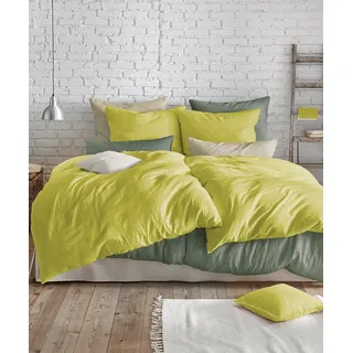 Bettwäsche FLEURESSE "Provence in Gr. 135x200, 155x220 oder 200x200 cm", grün (pistazie), B/L: 155cm x 220cm, 1 Stk., 1 Stk., Halbleinen, B/L: 80cm x 80cm, 2 Stk., Halbleinen, Obermaterial: 50% Baumwolle, 50% Leinen, Bettwäsche, Bettwäsche, Halbleinen, 50% Baumwolle, 50% Leinen, Gr. 135x200, 155x220, 200x200cm