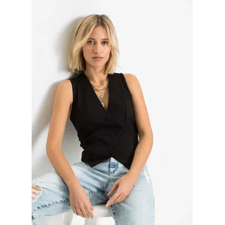 Anzugweste BONPRIX, Damen, Gr. 48/50 (XL), schwarz, Interlock, Obermaterial: 95% Polyester, 5% Elasthan, unifarben, eng taillenlang, V-Ausschnitt, Westen Anzugweste, aus fester Interlock-Qualität, eng anliegende Passform, Topseller