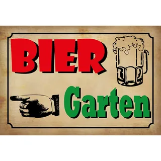 Schatzmix Blechschild Bier Garten Linke Hand beiges Metallschild Wanddeko 20x30 tin Sign