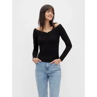 pieces Langarmshirt »PCMALIVA LS OFF SHOULDER V-NECK TOP NOOS«, schwarz