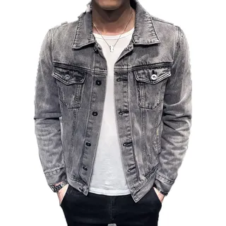 Jeansjacke Herren Einfarbig - Loose Trucker Vintage Cowboy Tops Mantel, Western Style Zerrissene Jean Outwear, Button Down Mit Taschen Waschen Für Den Herbst Plus Größe M -5XL