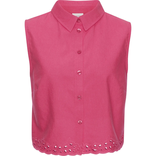 Blusentop LASCANA, Damen, Gr. 34, pink, Web, Obermaterial: 49% Viskose, 43% Baumwolle, 8% Leinen, unifarben, gerade taillenbedeckt, Blusen Blusentop, mit Häkelapplikation, Leinenbluse, Sommertop, casual