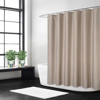 Flachs Leinen wie 240GSM schwerer Duschvorhang für Badezimmer mit Haken Hotel Luxury Fabric Washable,Taupe,120x180 cm