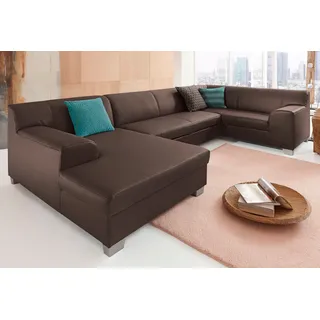 DOMO collection Wohnlandschaft »Amando in vielen Bezugsvarianten, auch in Leder, komfortabel, U-Form« wahlweise mit Bettfunktion, fester Sitzkomfort, frei im Raum stellbar, braun