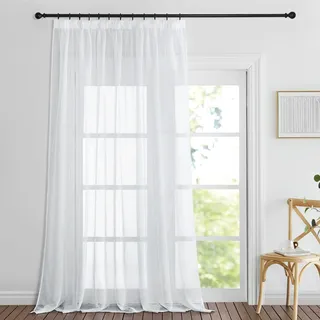 PONY DANCE Raumtrenner Vorhang für Schienensystem Extra Breite Gardinen 300 cm Wohnzimmer Gardine Weiss Transparent Vorhänge Leinenoptik Kräuselband Durchsichtig, 1er Set H 220 x B 300 cm