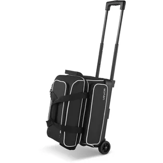 Vevor Bowlingballtasche für 2 Bälle mit Doppelrollen & separatem Fach für Schuhe (bis US-Größe 16) & übergroßer Zubehörtasche, einziehbarer Griff lässt sich auf 105 cm ausziehen Schwarz + Weiß