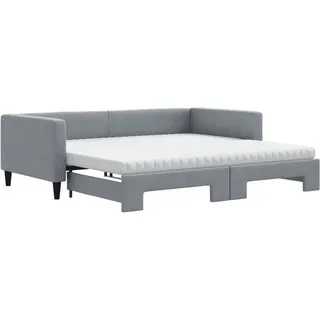 vidaXL Tagesbett Ausziehbar mit Matratze Hellgrau 100x200 cm Stoff - Grau