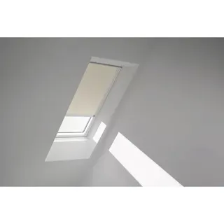 VELUX Dachfenster Verdunkelungsrollo hellbeige mit weißem Alu-Rahmen elektronisc