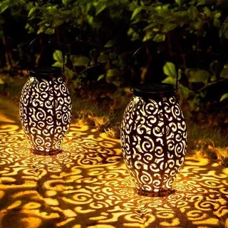 2er Set Retro Solarleuchten – Wasserfest – Metall – Mit Griff – LED – Für Tisch, Pflaster, Weg und Gartendekoration
