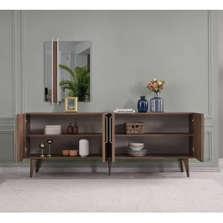 Garnitur Sideboard mit Spiegel Kommode Holz Braun Esszimmer - Braun