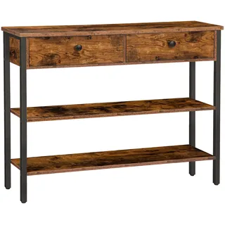 HOOBRO Konsolentisch, Flurtisch mit Schublade und 2-stufigen Ablagefächern, Sofatisch mit stabilem Metallgestell, 100 x 24 x 80 cm, für Eingang, Flur, Wohnzimmer, Vintagebraun-Schwarz EBF32XG01
