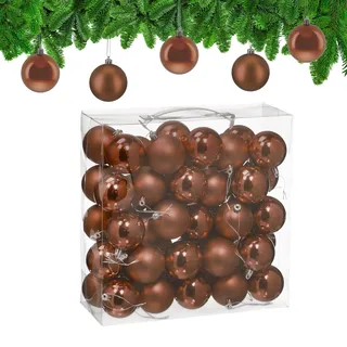 Relaxdays Weihnachtskugeln 50er Set, Weihnachtsdeko, matt & glänzend, Christbaumkugel ∅ 6 cm, Weihnachtsbaumdeko, braun