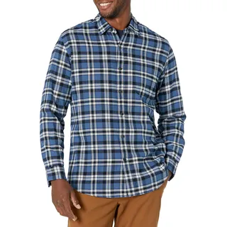 Amazon Essentials Herren-Flanellhemd, reguläre Passform, Langarm, kariert ,Blau kariert ,US XS (EU XS)