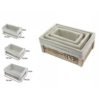 Set 3 Container Box Schachteln Hölzern Beschichtet Stoff Verschiedene Maße Dfh