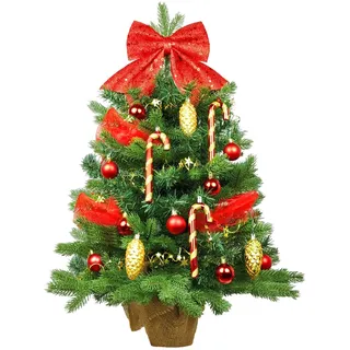 Geschmückter künstlicher Weihnachtsbaum SANTA CLAUS 60 cm mit LED-BELEUCHTUNG IM TOPF - Bunt