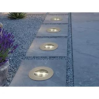 4er Set Solar Einbaustrahler Außen rund mit Tag/Nacht Sensor Bodeneinbauleuchten