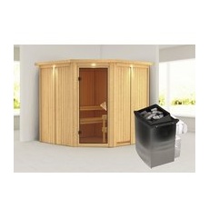 KARIBU Sauna »Vöru«, inkl. 9 kW Saunaofen mit integrierter Steuerung, für 4 Personen - beige