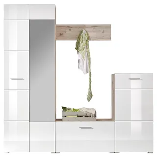 Mid.you Garderobe , Weiß, Eichefarben , Glas, Holzwerkstoff , 4-teilig , 195x195x36 cm , Garderobe, Garderoben-sets & Serien, Garderoben-sets