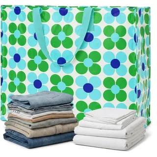 Rex London - XXL Riesentasche, Aufbewahrungstasche mit Reißverschluss, Muster bunt (Daisy blue/green)