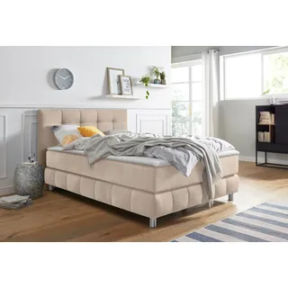 Boxspringbett HOME AFFAIRE "Salo", beige, B:134cm L:211cm, Struktur (100% Polyester);Bezug der Spiegelfläche Matratzendrell aus 100% Polyester;Samtoptik (100% Polyester), Komplettbetten, Boxspringbett, incl. Topper, 6 Breiten, 2 Härtegrade, TFK auch in Härtegrad 4