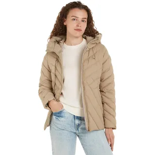Tommy Hilfiger Damen Daunenjacke Down Jacket mit Kapuze, Beige (Beige), XXL