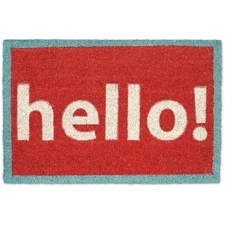 Relaxdays Fußmatte Kokos Spruch HELLO! 40 x 60 rot-graue Kokosmatte mit rutschfester PVC Unterlage Fußabtreter aus Kokosfaser als Schmutzfangmatte und Sauberlaufmatte Kokos & Gummi Türvorleger, rot