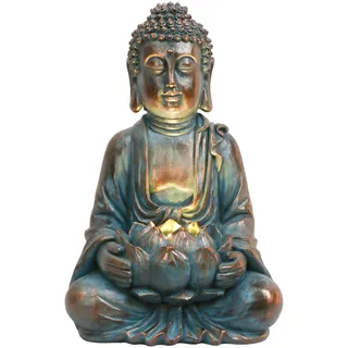 TERESA'S COLLECTIONS Gartendeko für draußen,Buddha Figur Garten Solarleuchte Harz sitzende Budda Statue Gartenfigur Frostfest Wetterfest,Gartendeko für Balkon 26cm
