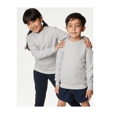 Unisex,Boys,Girls M&S Collection Unisex Cotton Crew Neck Sweatshirt (2-16 Yrs) - Grey Marl, Grey Marl - 4-5 Years