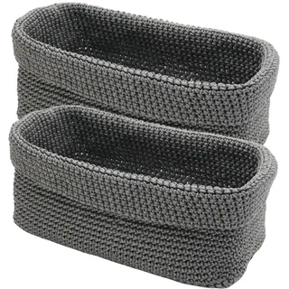 Nexum 2stk Aufbewahrungskorb Bad Häkelkorb 29x15x18.5cm Grau Korb für Gästehandtücher Körbchen Aufbewahrung für Küche, Bad, Regale, Brot, Kosmetik Organizer Box (Grau-L)
