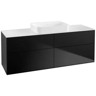 Villeroy & Boch Finion Waschtischunterschrank, 4 Auszüge, mit integrierter Beleuchtung, Waschbecken mittig, ohne Hahnloch, 1600x603x501mm, Glass White Matt, G73100PD, Farbe: Black Matt Lacquer