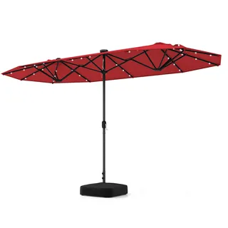 COSTWAY Doppelsonnenschirm 400x 200cm, Gartenschirm mit Kurbel, Ständer und LEDs, Sonnenschirm UPF 50+ Groß XXL Weinrot - Rot