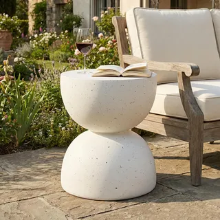 Flieks Gartentisch Rund, Balkontisch aus MgO, Couchtisch Esstisch für den Innen- und Außenbereich, Beistelltisch 39.5x39.5x45.5 cm, Weiß - Weiß