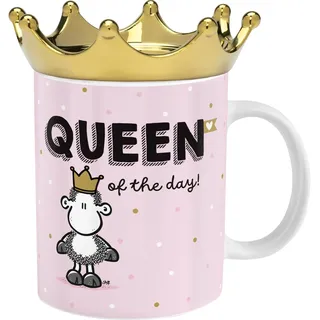 Sheepworld Tasse Krone mit Motivdruck "Queen" | Kaffeetasse, Porzellan, 50 cm, Deckel in Kronenform, Geschenkbox | Geschenk für Sie, Freundin, Schwester, Kollegin | 48946