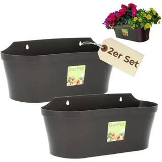 GarPet 2er Set Wand Blumentopf im Set Wandblumentopf Wandtopf Pflanzgefäß Blumenkasten Outdoor Wandblumenkasten Wandpflanztopf Wandampel Anthrazit