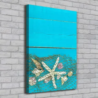 Tulup® Leinwandbild - 70x100cm - Wandkunst - Drucke auf Leinwand - Leinwanddruck - Wohnzimmer Wanddekoration XXL - Wohnung Deko Kunstdrucke - Sonstige - Blau - Muscheln und Seesterne - Blau