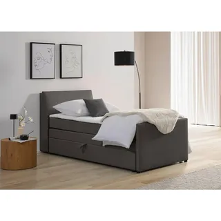 Mid.you Boxspringbett , Graphitfarben , Holz, Textil , Tanne , H3 , 7-Zonen , Höhe ca. 17 cm , 120x200 cm , Bettkasten, gepolstertes Kopfteil , Holzmöbel, Holzbetten, Boxspringbetten Holz