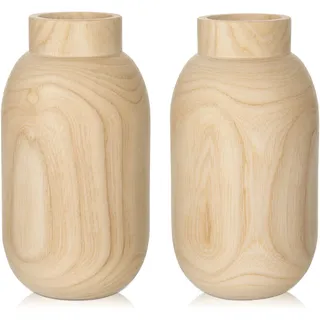 16CM Große Blumenvase Holzvase, Dekorative Vasen für Kunstblumen Blumengesteck, Dekovase aus Holz mit Plastikeinsatz, Öffnung - Ø 4.2 cm