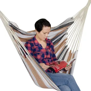 AMANKA Hängestuhl 110x145cm XL Hängesessel aus 100% Baumwolle | Hängesitz max. 150KG belastbar | tragbare waschbare Hängematte Beige-Braun - Braun